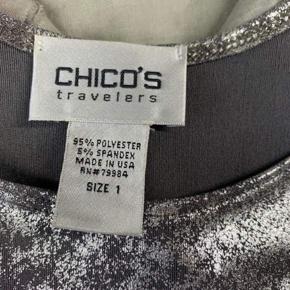 Chico's Womens Jacket and Tank Top Set Size 1 Medium Gray Silver Metallic Travel - Picture 11 of 13